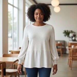 NWT ANN TAYLOR Lg Cream Long Sleeve Top with Peplum